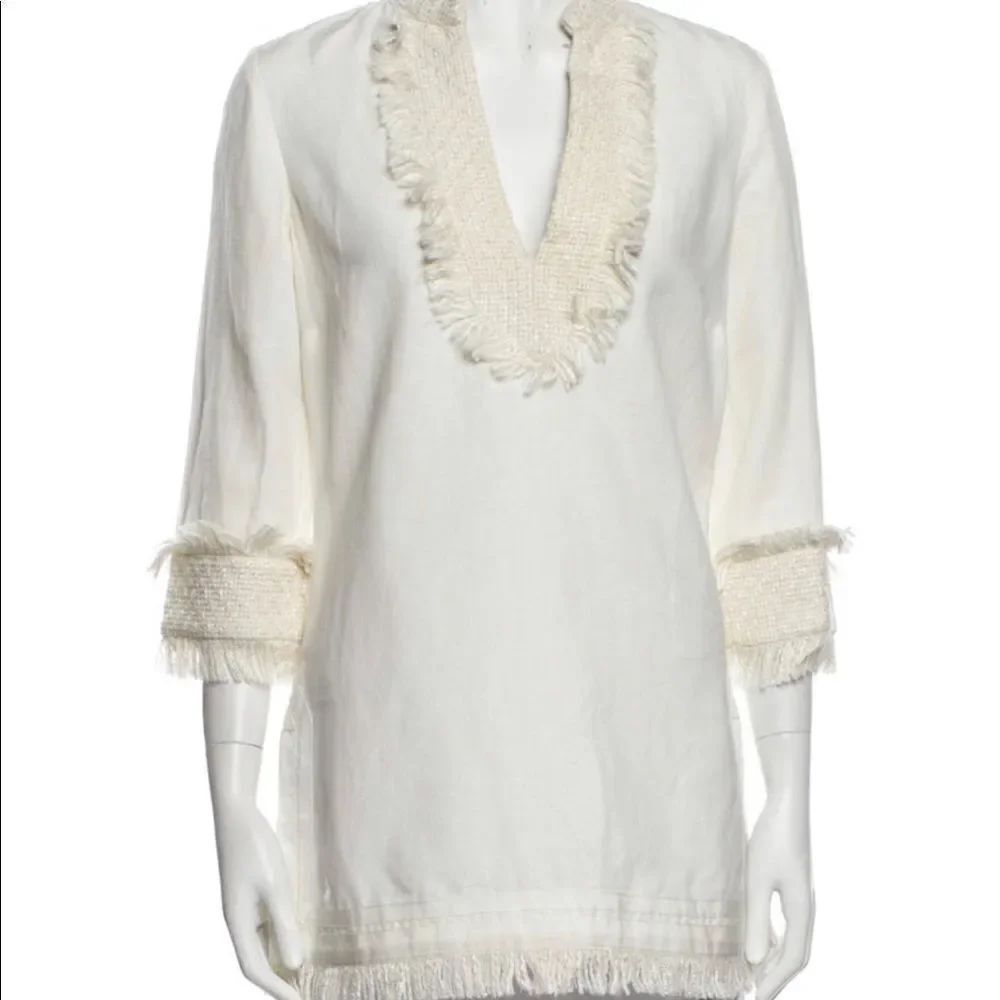 💙 Tory Burch White Fringe Tunic Top
